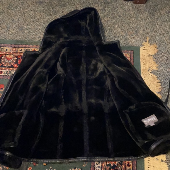 Black REAL Sheepskin Toscana Shearling Leather Lambskin Hood Coat Jacket - Picture 4 of 6